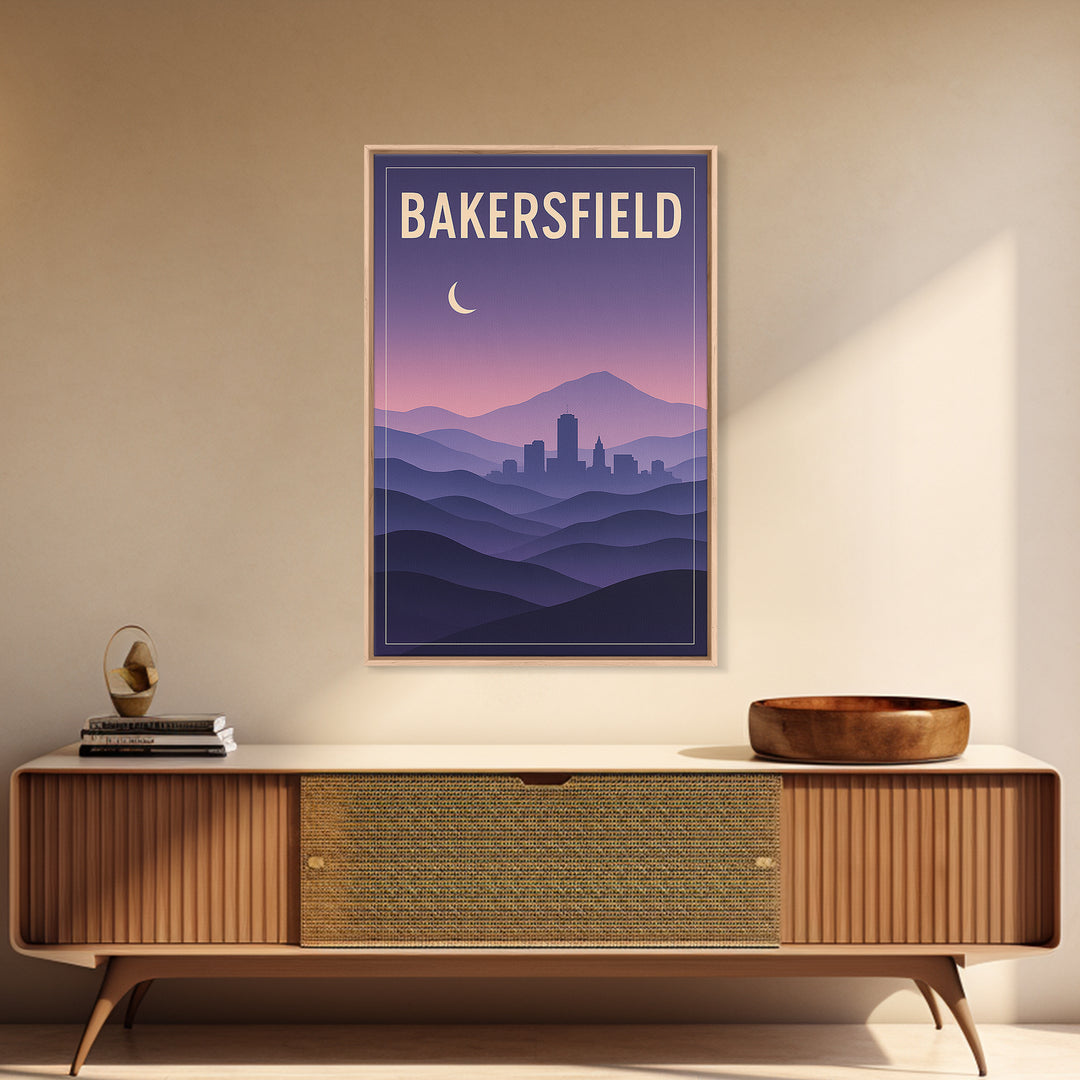 Bakersfield California Travel Poster, Canvas Print, Mid Century City Wall Art, Bakersfield City Art, Art Print, Travel Art Print