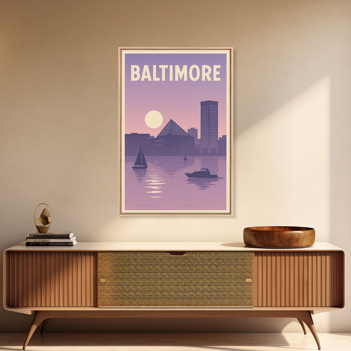 Baltimore Maryland Travel Poster, Canvas Print, Retro Sunset Skyline Art, Baltimore City Art, Travel Print, Vintage City Art, Wall Art