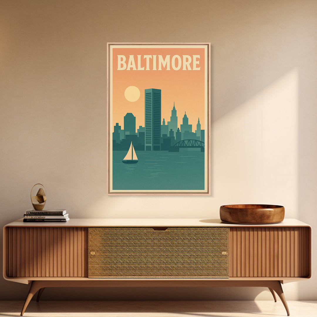 Baltimore Travel Poster, Canvas Print, Classic Travel Poster Art, Baltimore Wall Art, City Illustration, Wanderlust Decor, Travel Prints