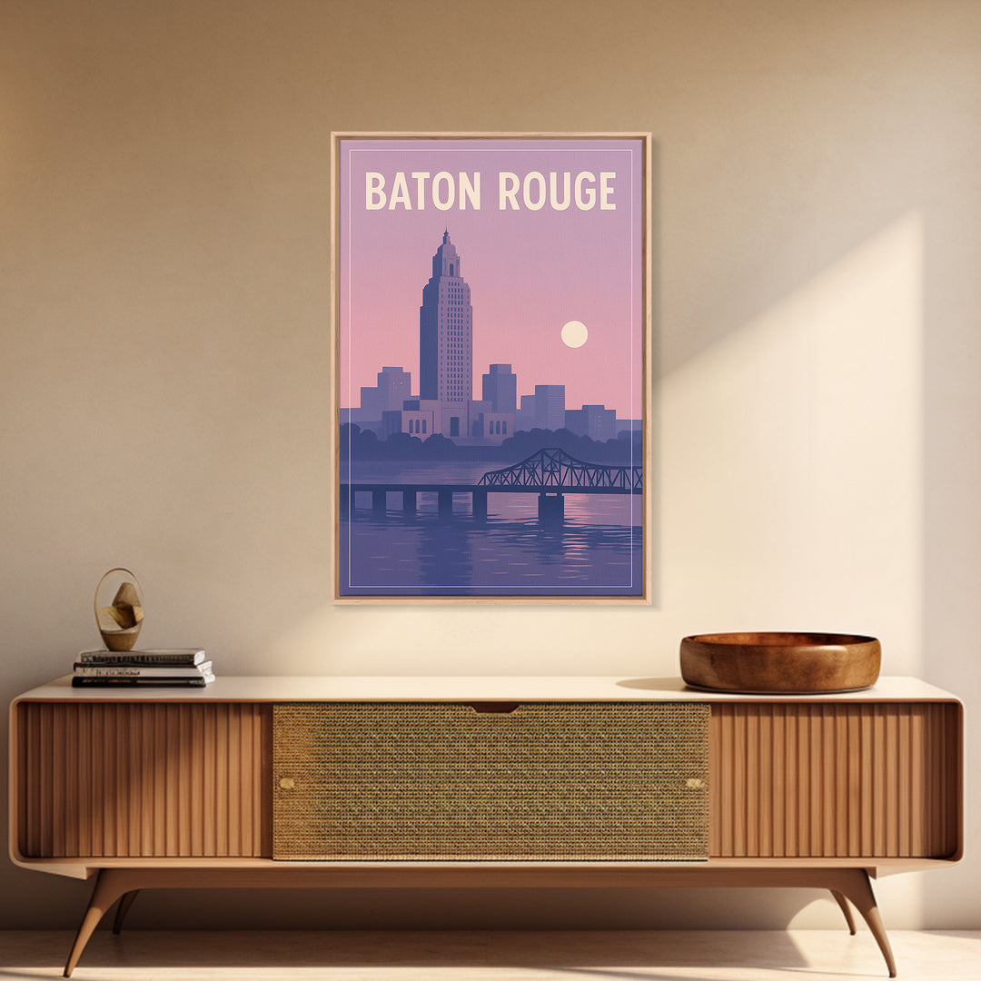 Baton Rouge Louisiana Travel Poster, Canvas Print, Vintage Travel Poster Art, Baton Rouge Art Print, Mid Century Wall Art, Fine Art Print