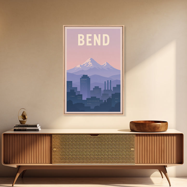 Bend Oregon Travel Poster, Framed Canvas Print, Mid Century City Wall Art, Bend Poster Print, Vintage Travel Art, Fine Art Print, Wall Art
