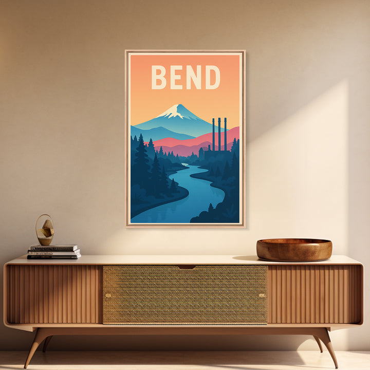 Bend Travel Poster, Canvas Print, Classic Travel Poster Art, Bend Travel Art, City Art Print, Fine Art Print, City Illustration