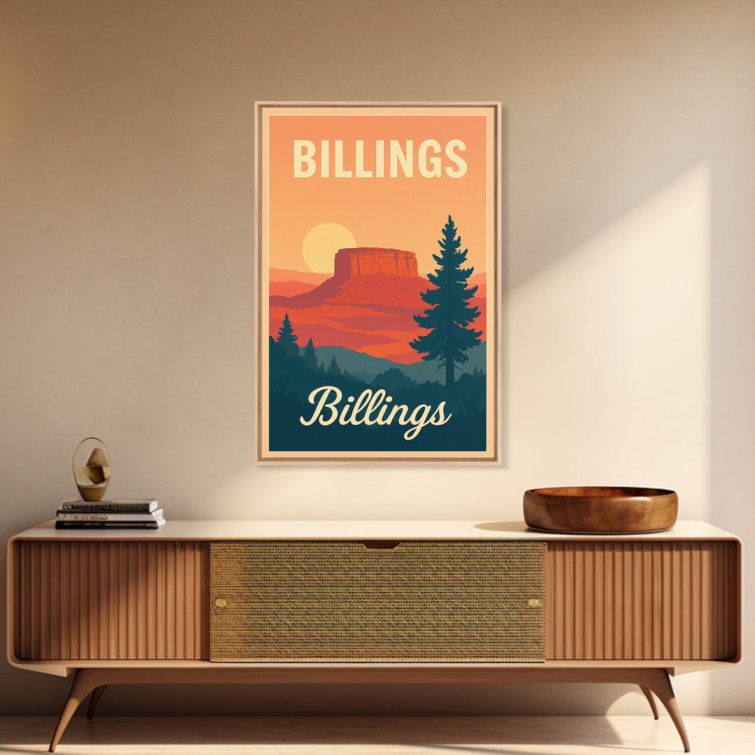 Billings Montana Travel Poster, Canvas Print, Classic Poster Art, Billings Travel Art, Travel Art Print, Mid Century Wall Art, Wall Art