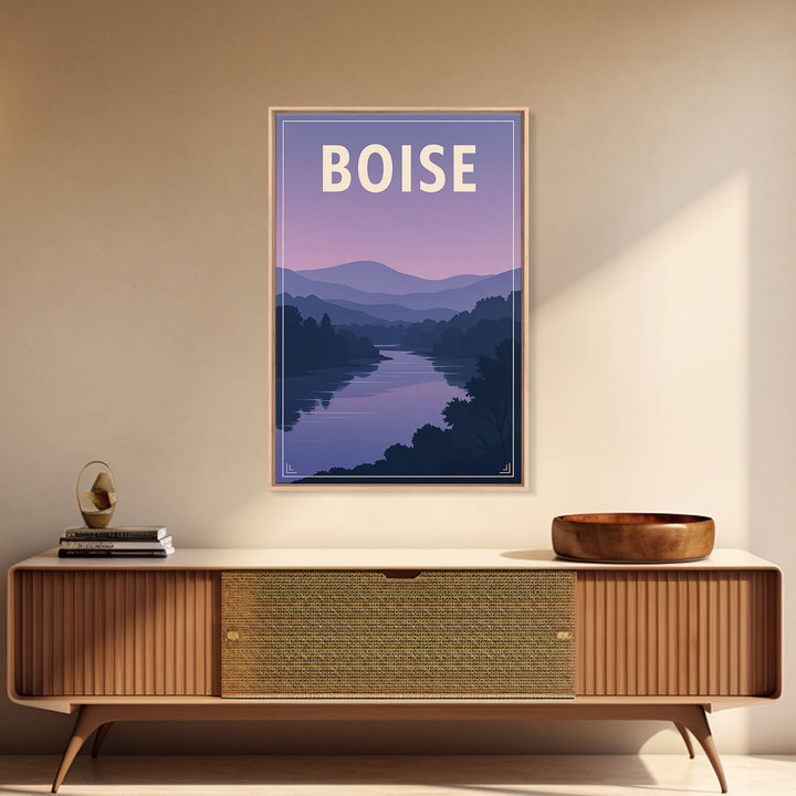 Boise Idaho Travel Poster, Canvas Print, Retro Sunset Skyline Art, Boise Art Print, Wall Decor, Mid Century Wall Art, Travel Poster Art