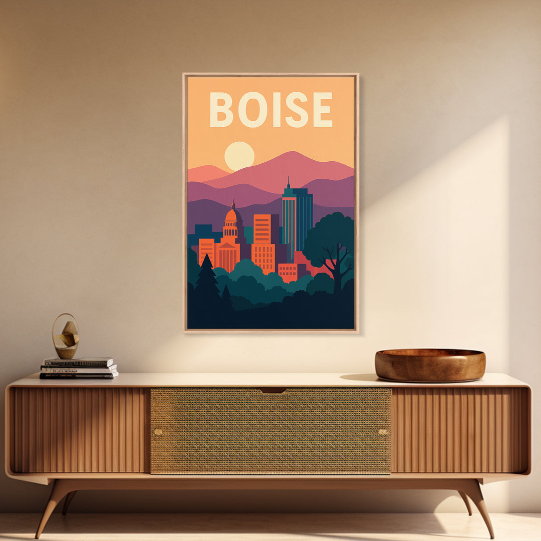 Boise Travel Poster, Framed Canvas Print, Classic Travel Poster Art, Boise Poster Print, Gift For Travelers, Living Room Wall Art