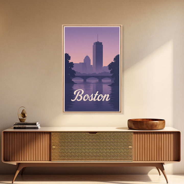 Boston Travel Poster, Canvas Print, Retro Sunset Skyline Art, Boston Travel Art, Living Room Wall Art, Vintage Travel Print, Travel Gift