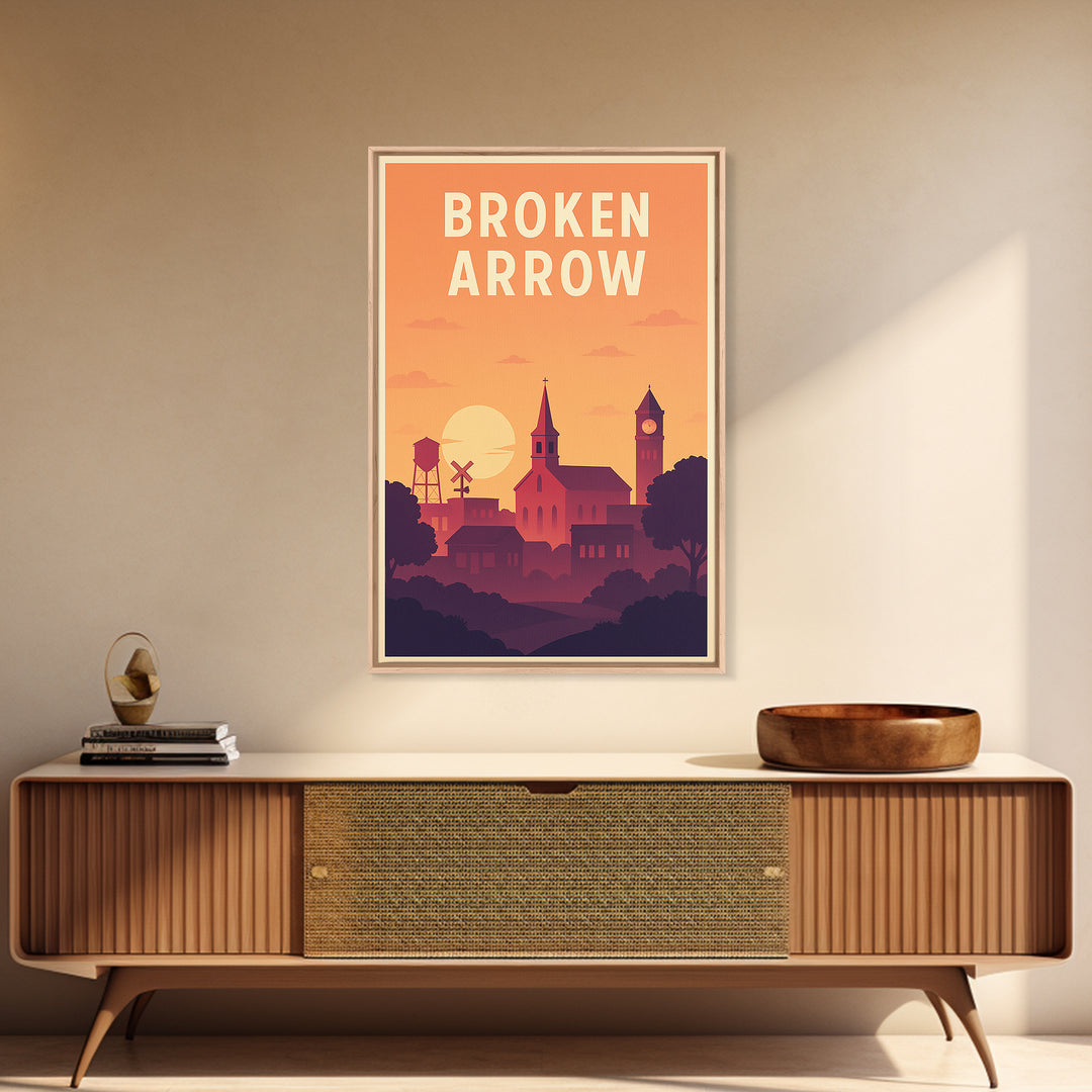 Broken Arrow Travel Poster, Framed Canvas Print, Classic Travel Poster Art, Broken Arrow Poster Print, City Travel Prints, City Art Print