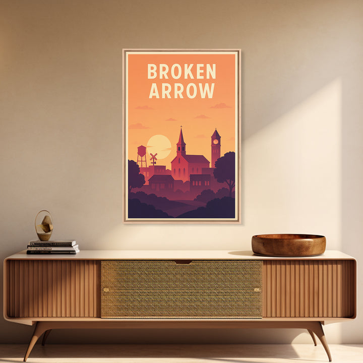 Broken Arrow Travel Poster, Framed Canvas Print, Classic Travel Poster Art, Broken Arrow Poster Print, City Travel Prints, City Art Print