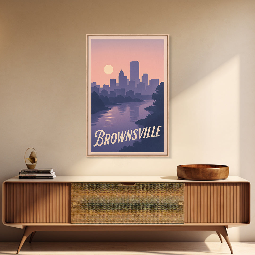 Brownsville Travel Poster, Framed Canvas Print, Classic Travel Poster Art, Brownsville Poster Print, Wanderlust Decor, Modern Wall Decor