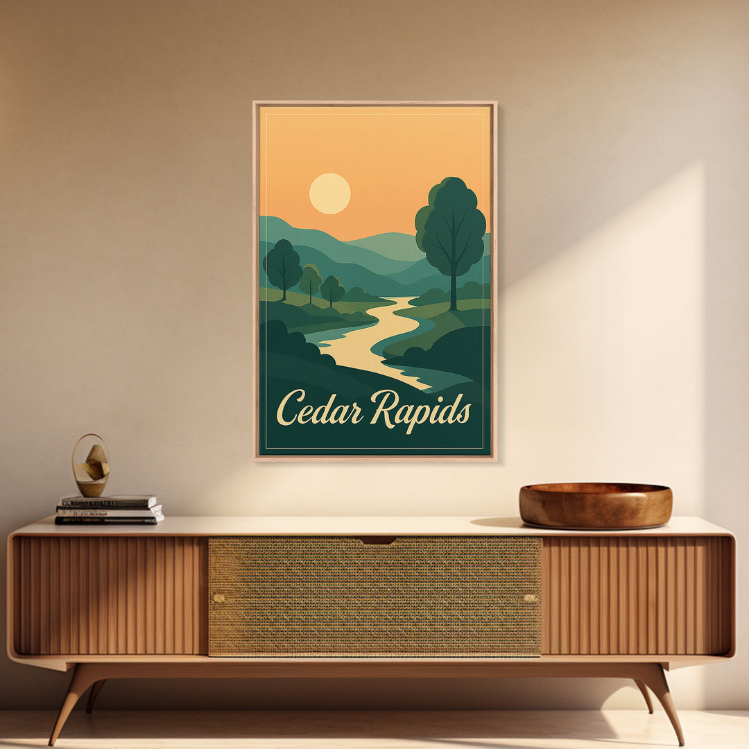 Cedar Rapids Iowa Travel Poster, Canvas Print, Vintage Travel Poster Art, Cedar Rapids Wall Art, Living Room Wall Art, Retro Travel Print