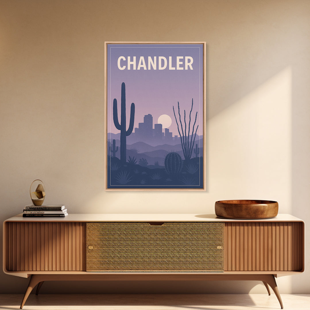 Chandler Arizona Travel Poster, Canvas Print, Retro Sunset Skyline Art, Chandler Wall Art, City Art Print, Travel Poster Set, Poster Print