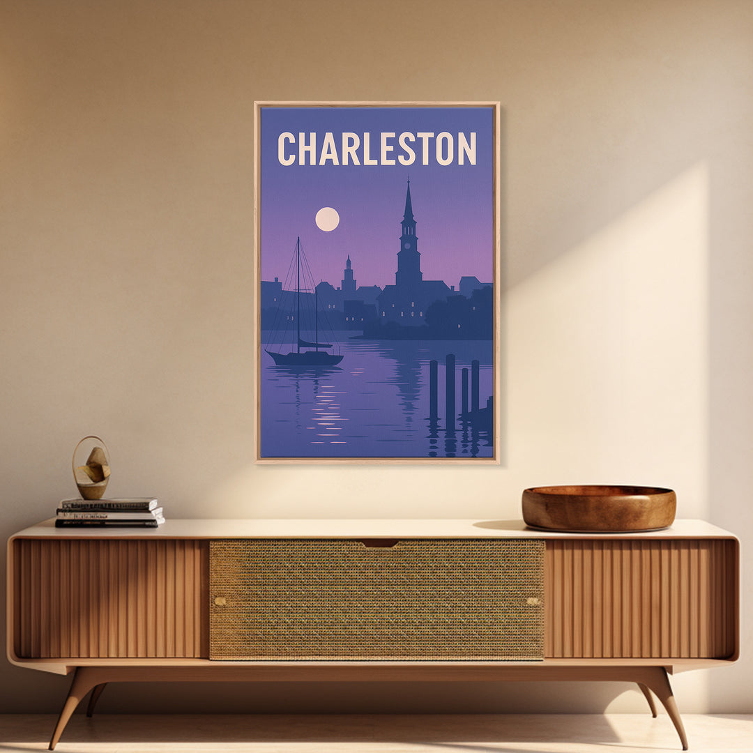 Charleston South Carolina Travel Poster, Canvas Print, Mid Century City Wall Art, Charleston Art Print, City Travel Prints, Wall Decor