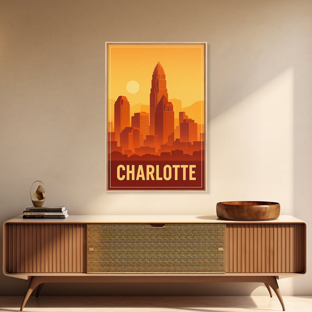 Charlotte North Carolina Travel Poster, Canvas Print, Classic Poster Art, Charlotte Art Print, Wall Decor, Wanderlust Decor, Landscape Art