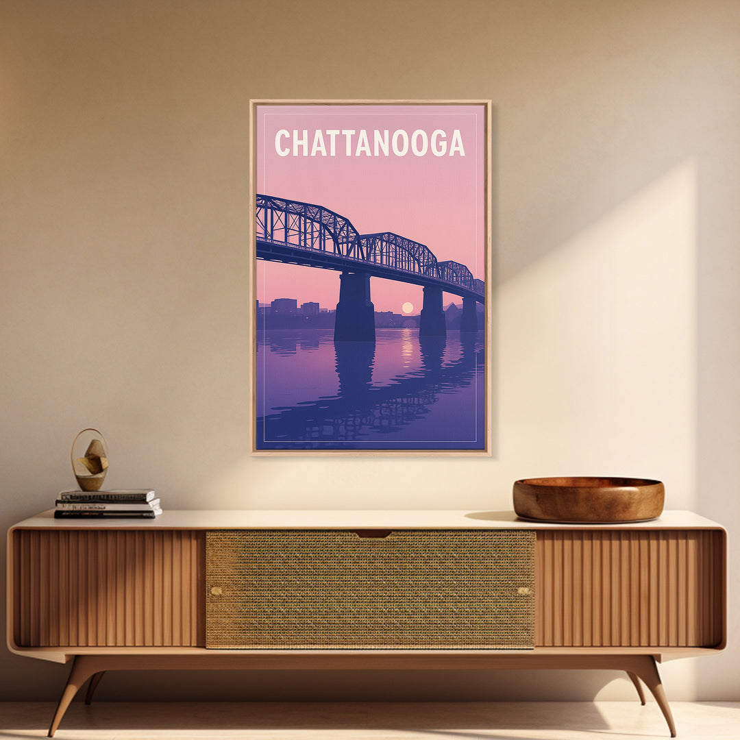 Chattanooga Tennessee Travel Poster, Canvas Print, Classic Poster Art, Chattanooga Poster Print, Watercolor Skyline Art, Travel Art Print