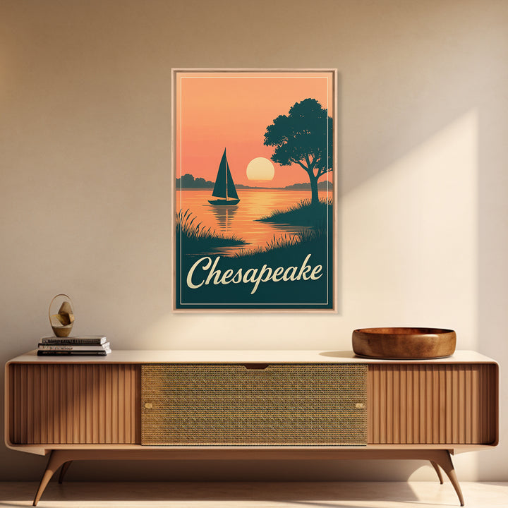 Chesapeake Virginia Travel Poster, Canvas Print, Retro Sunset Skyline Art, Chesapeake Poster Print, Vintage Travel Print, Travel Wall Art