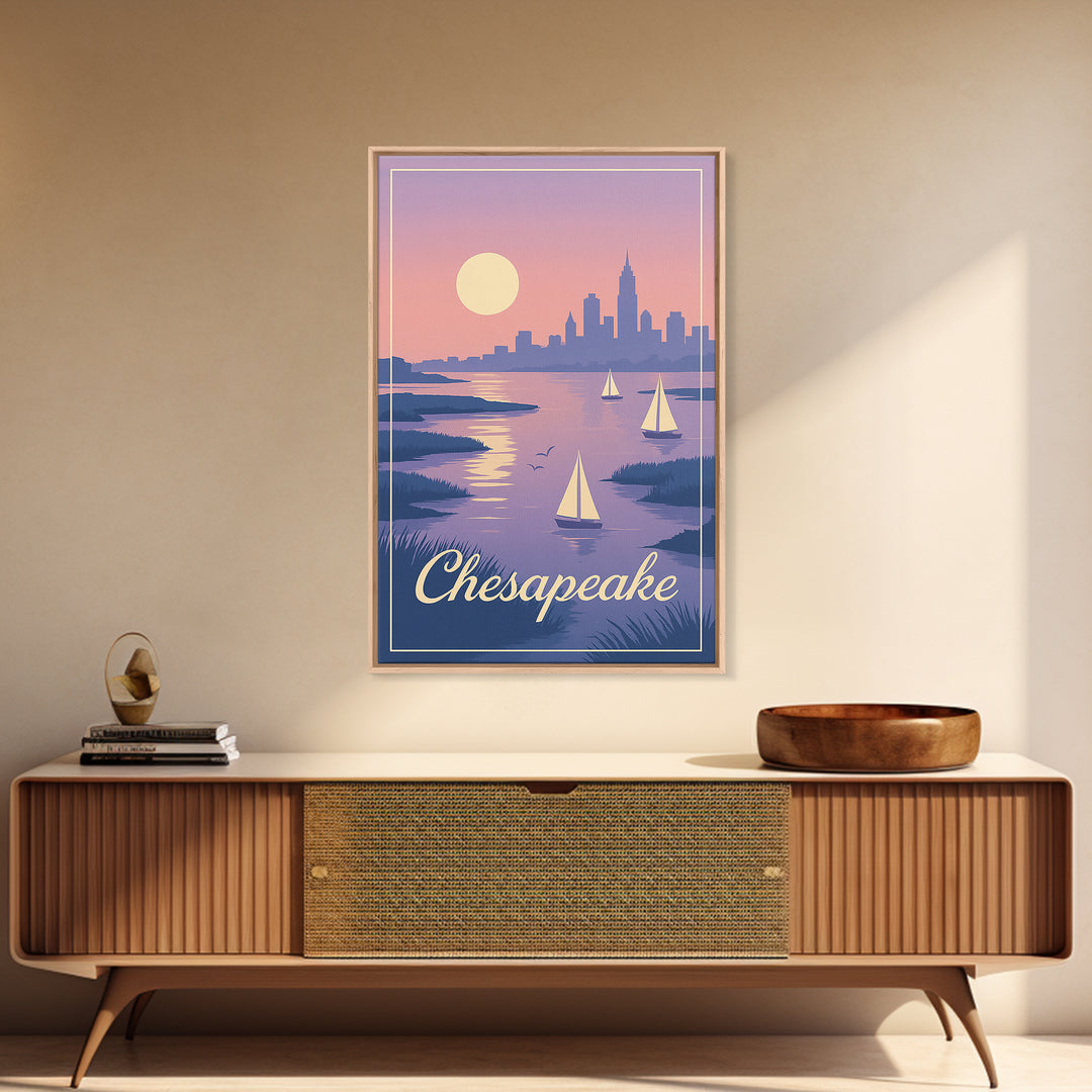 Chesapeake Travel Poster, Framed Canvas Print, Classic Travel Poster Art, Chesapeake Wall Art, Modern Wall Decor, Retro Travel Print