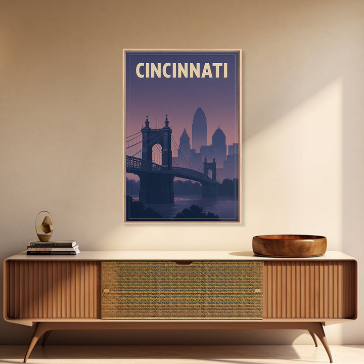 Cincinnati Ohio Travel Poster, Framed Canvas Print, Classic Travel Poster Art, Cincinnati Wall Art, Mid Century Wall Art, Travel Poster Set
