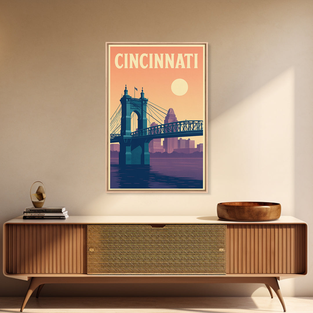 Cincinnati Travel Poster, Canvas Print, Mid Century City Wall Art, Cincinnati Wall Art, Gift For Travelers, Travel Art Print, Art Print