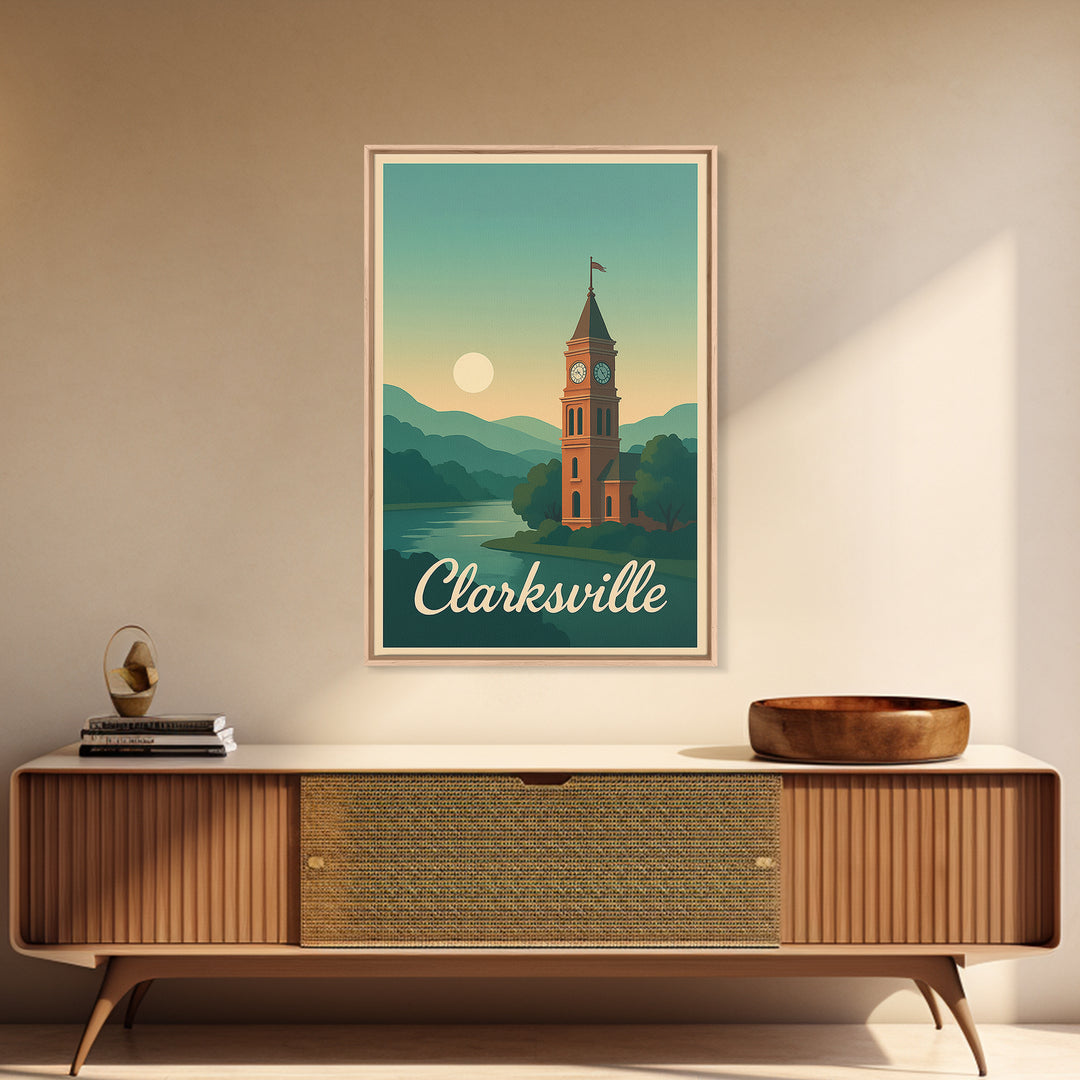 Clarksville Tennessee Travel Poster, Canvas Print, Mid Century City Wall Art, Clarksville Poster Print, Wall Decor, Mid Century Wall Art