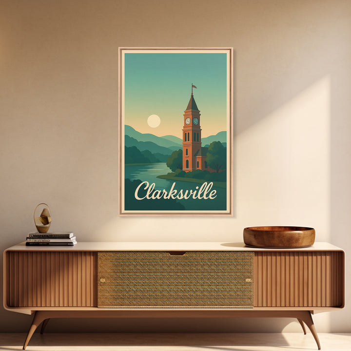 Clarksville Tennessee Travel Poster, Canvas Print, Mid Century City Wall Art, Clarksville Poster Print, Wall Decor, Mid Century Wall Art