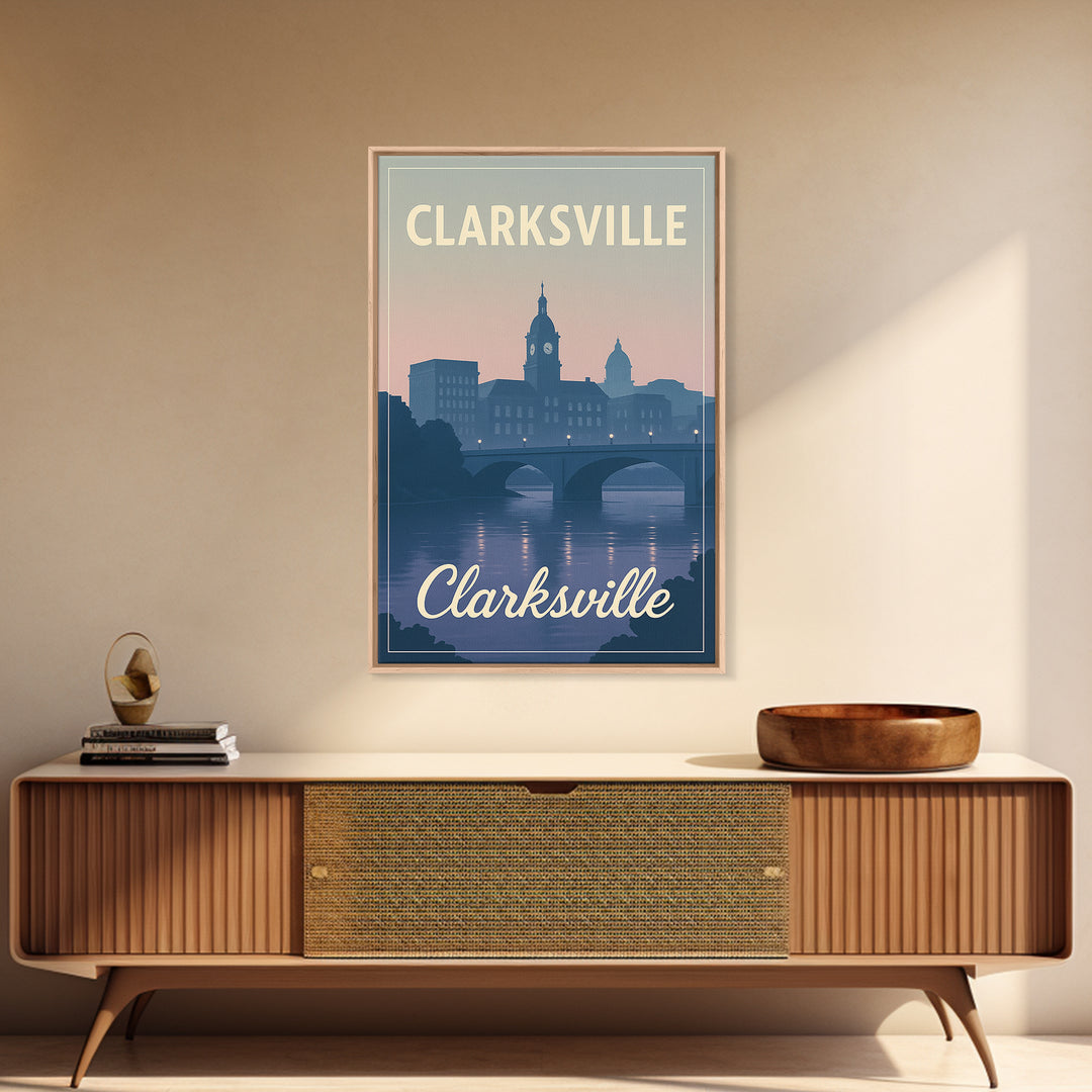 Clarksville Travel Poster, Canvas Print, Classic Travel Poster Art, Clarksville Wall Art, Retro Travel Print, Home Office Decor