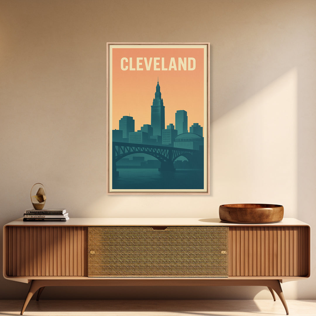 Cleveland Ohio Travel Poster, Canvas Print, Classic Travel Poster Art, Cleveland City Art, Travel Art Print, Wanderlust Decor, Wall Decor