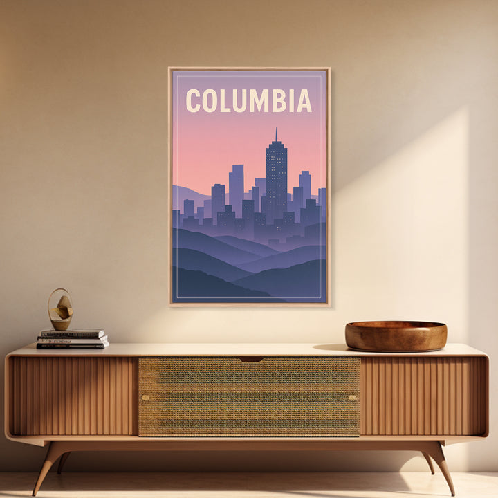 Columbia South Carolina Travel Poster, Canvas Print, Retro Sunset Skyline Art, Columbia City Art, Watercolor Skyline, Gift For Travelers