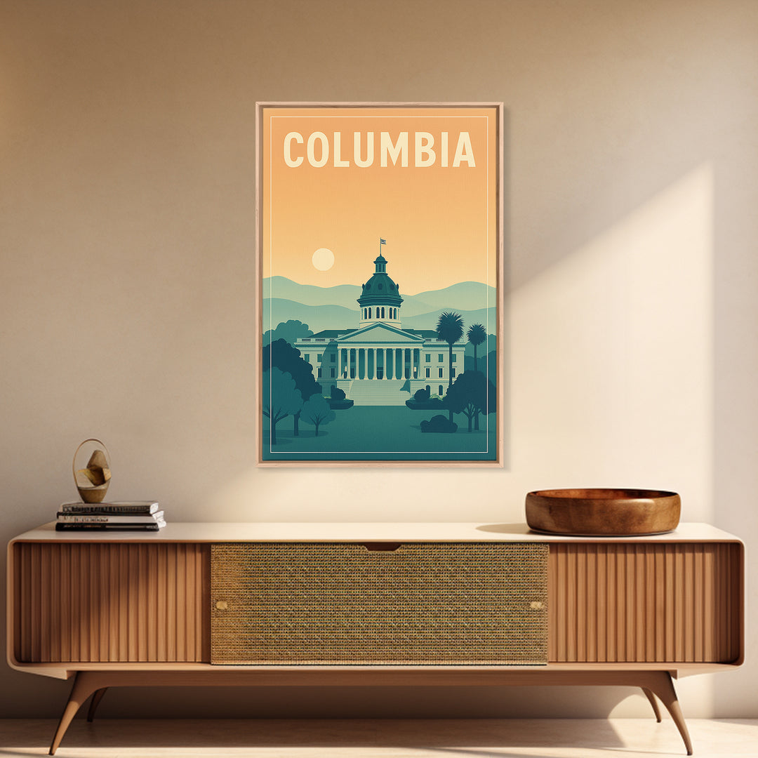 Columbia Travel Poster, Framed Canvas Print, Classic Travel Poster Art, Columbia City Art, Gift For Travelers, Travel Wall Decor