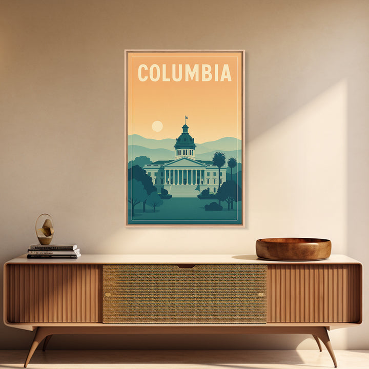 Columbia Travel Poster, Framed Canvas Print, Classic Travel Poster Art, Columbia City Art, Gift For Travelers, Travel Wall Decor