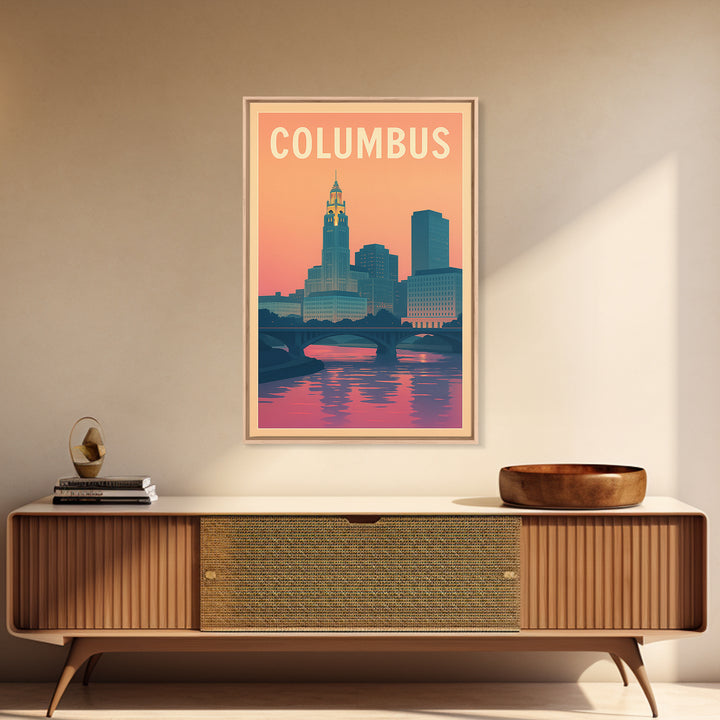 Columbus Ohio Travel Poster, Canvas Print, Vintage Travel Poster Art, Columbus Poster Print, Retro Travel Print, City Illustration