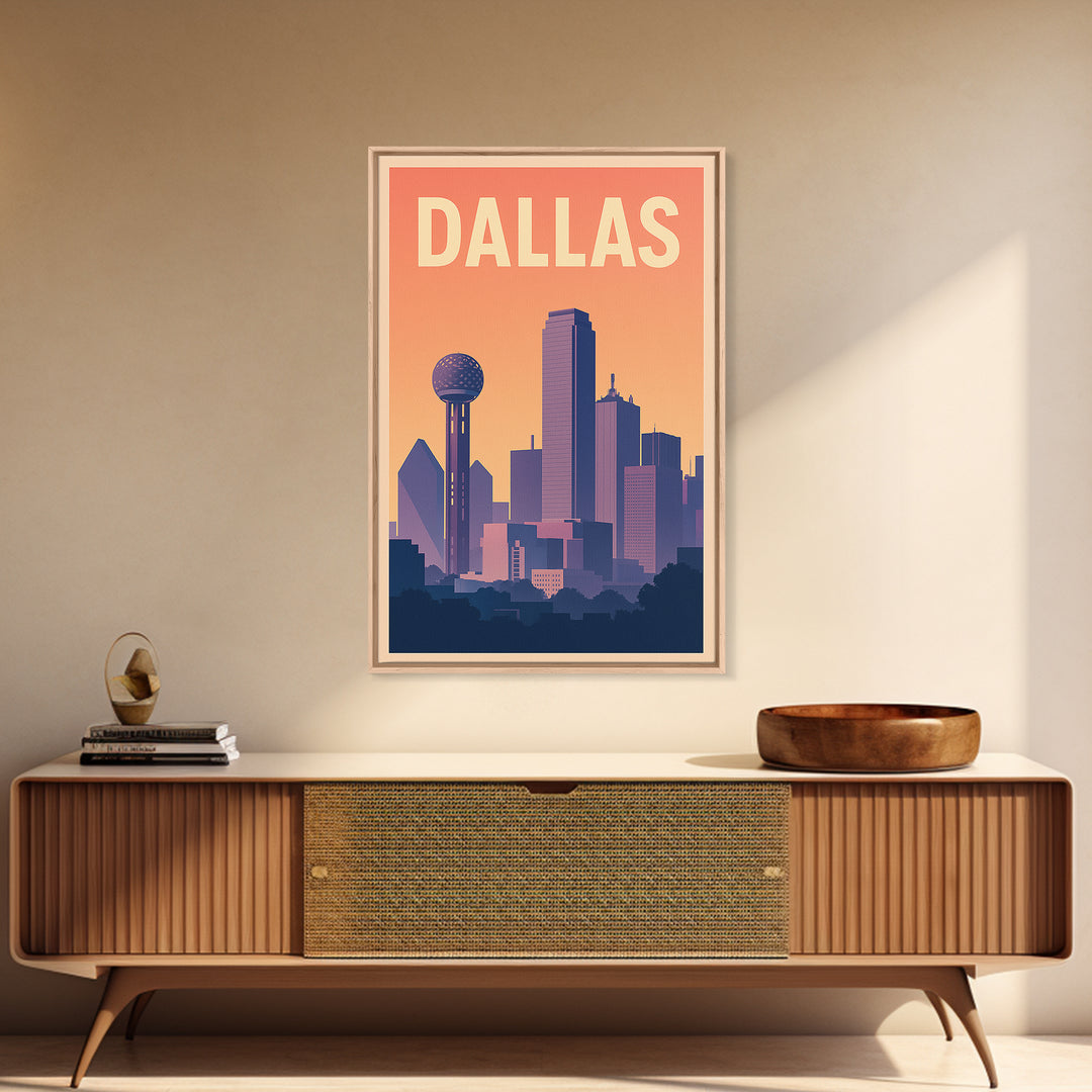 Dallas Travel Poster, Canvas Print, Mid Century City Wall Art, Dallas Wall Art, Modern Wall Decor, Travel Poster Art, Fine Art Print