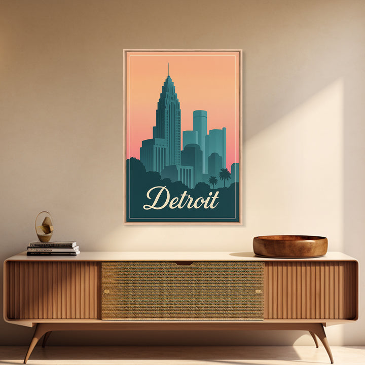 Detroit Michigan Travel Poster, Framed Canvas Print, Classic Travel Poster Art, Detroit City Art, Vintage City Art, Vintage Travel Art
