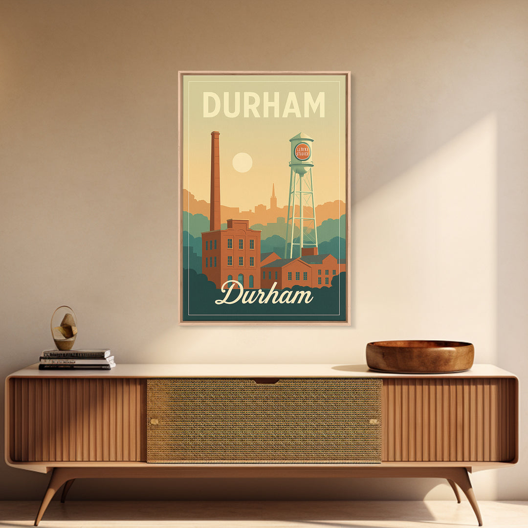Durham North Carolina Travel Poster, Canvas Print, Mid Century City Wall Art, Durham Print, Travel Prints, Travel Poster Set