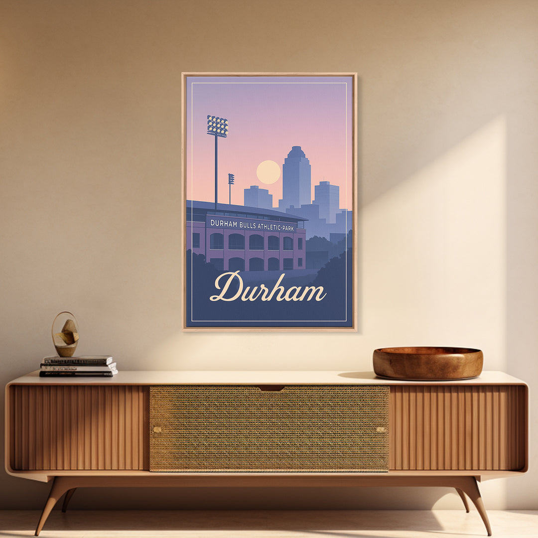 Durham Travel Poster, Framed Canvas Print, Vintage Travel Poster Art, Durham Poster Print, City Illustration, Gift For Travelers