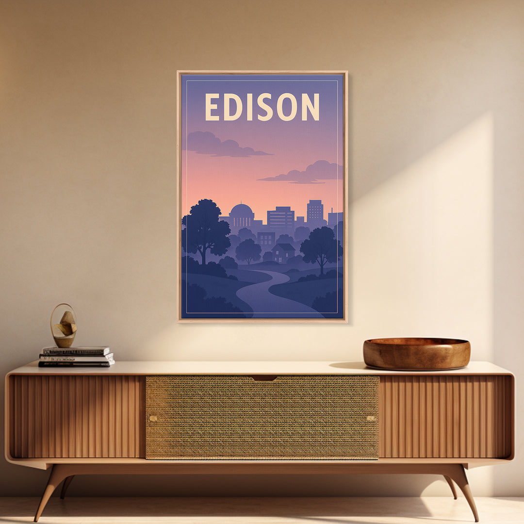 Edison New Jersey Travel Poster, Canvas Print, Mid Century City Wall Art, Edison Wall Art, City Art Print, Office Decor, Travel Print