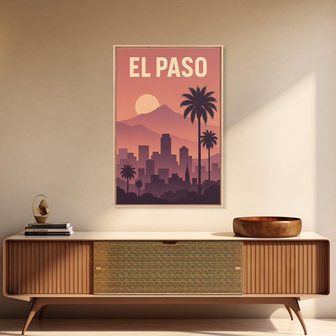 El Paso Texas Travel Poster, Canvas Print, Mid Century City Wall Art, El Paso City Art, Eclectic Wall Decor, City Illustration, Office Decor
