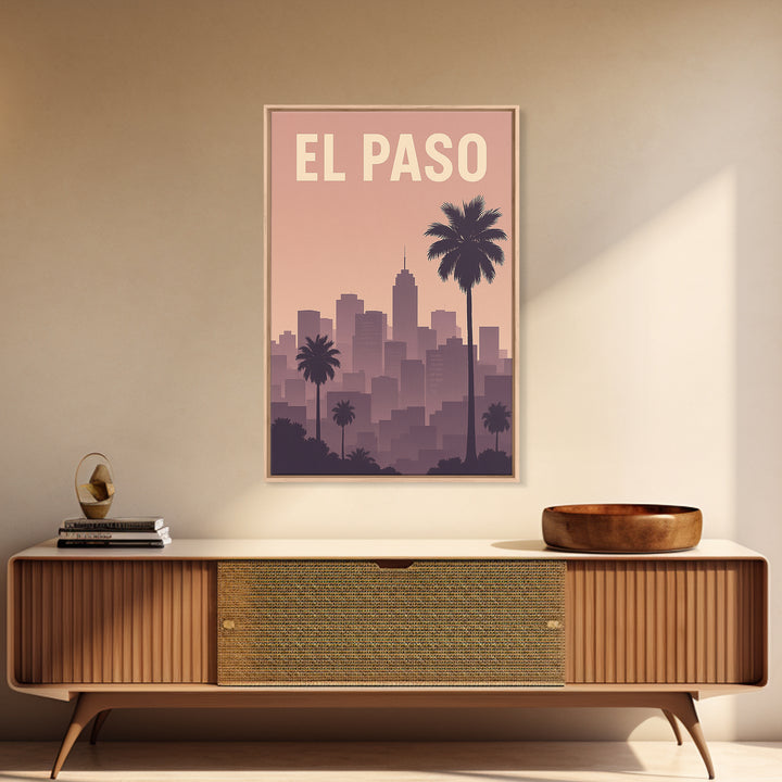 El Paso Travel Poster, Framed Canvas Print, Retro Sunset Skyline Art, El Paso Travel Art, Fine Art Print, Travel Wall Decor, City Poster