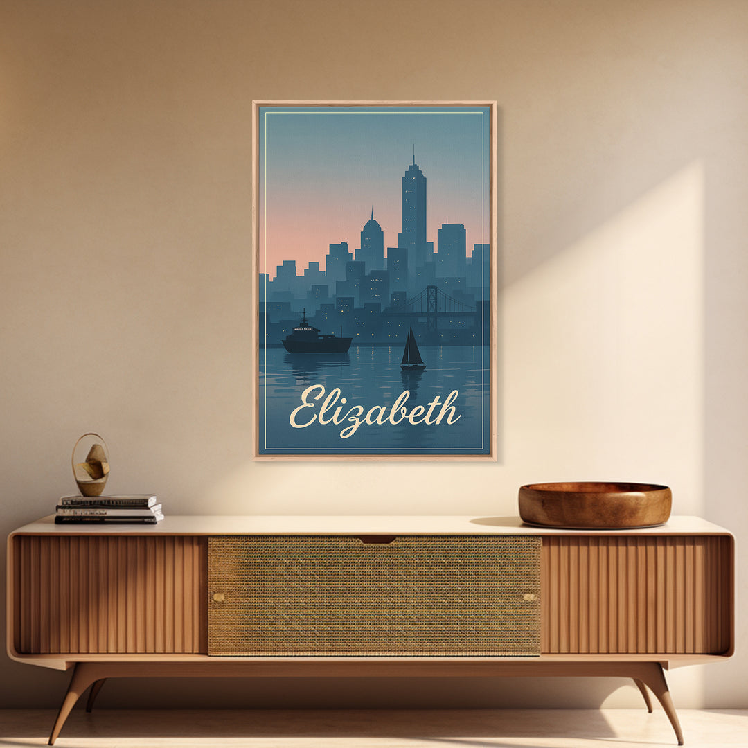 Elizabeth Travel Poster, Canvas Print, Mid Century City Wall Art, Elizabeth Poster Print, Vintage Travel Print, Travel Poster Art