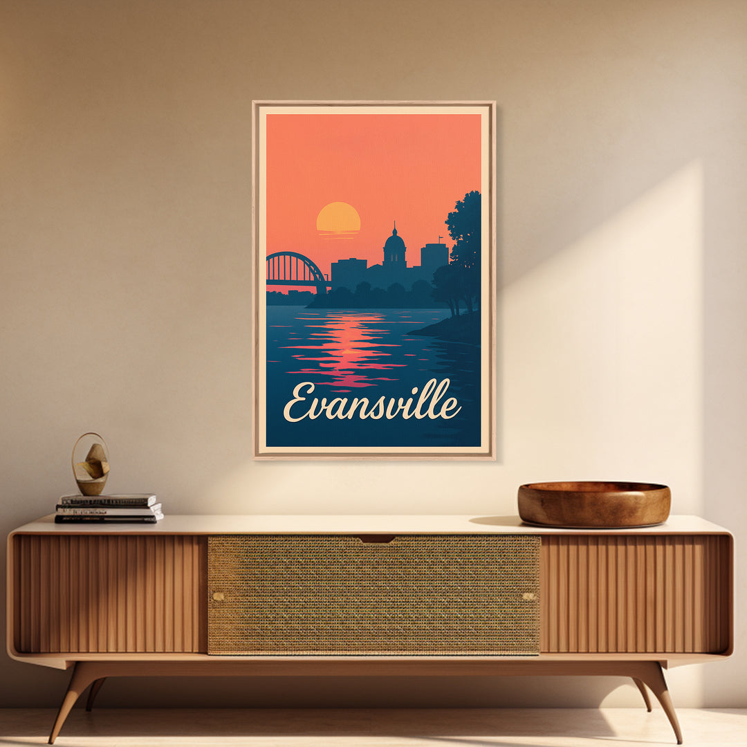 Evansville Indiana Travel Poster, Framed Canvas Print, Classic Travel Poster Art, Evansville City Art, City Travel Prints, Fine Art Print