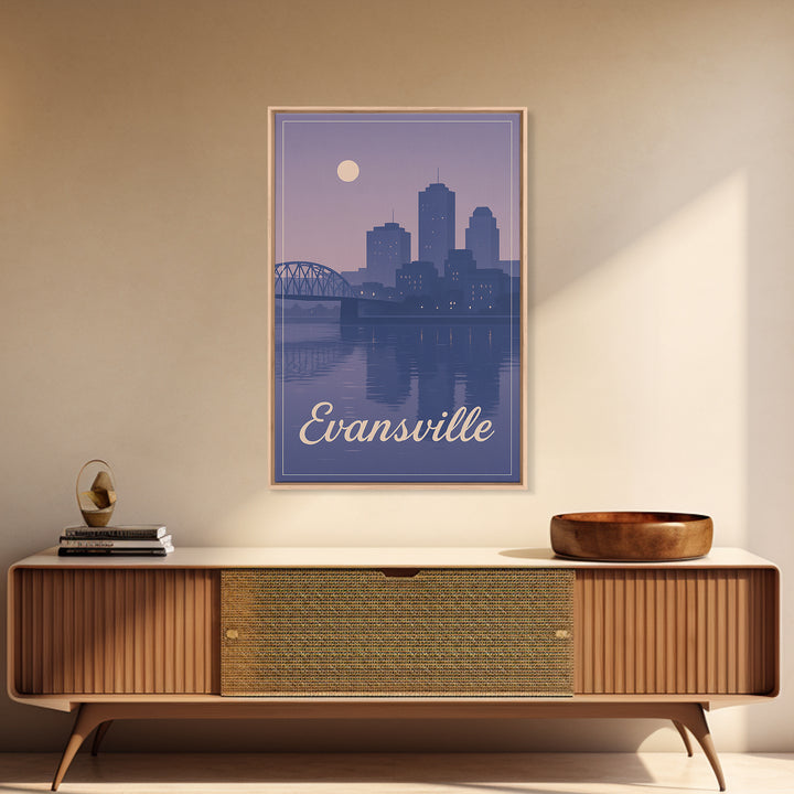 Evansville Travel Poster, Framed Canvas Print, Vintage Travel Poster Art, Evansville City Art, Vintage City Art, City Art Print