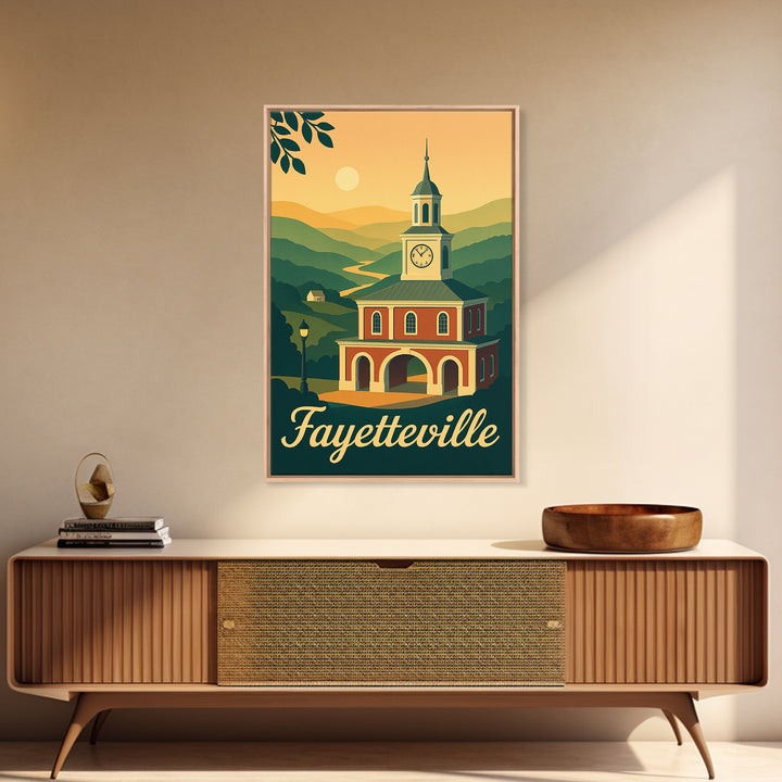 Fayetteville North Carolina Travel Poster, Canvas Print, Mid Century City Wall Art, Fayetteville Poster Print, City Illustration, Art Print