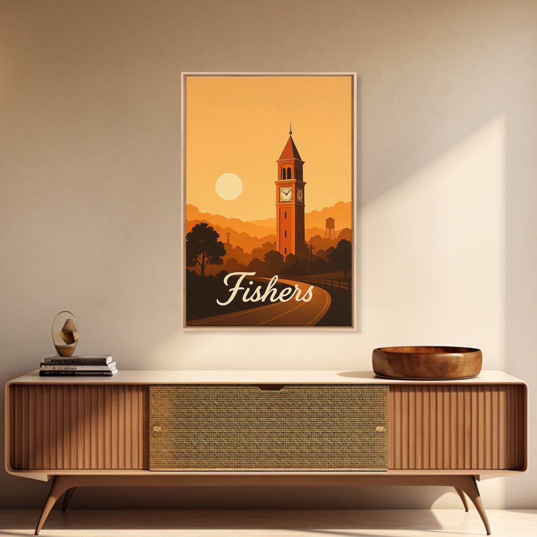 Fishers Indiana Travel Poster, Canvas Print, Classic Travel Poster Art, Fishers Wall Art, Fine Art Print, Wall Art, Eclectic Wall Decor