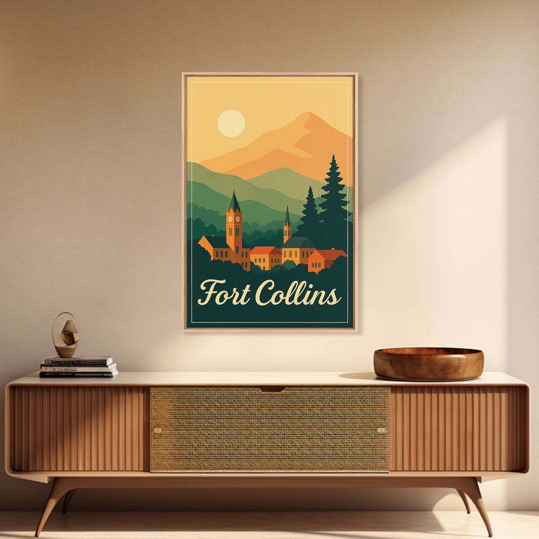 Fort Collins Colorado Travel Poster, Canvas Print, Classic Poster Art, Fort Collins Travel Art, Mid Century Wall Art, Travel Art Print