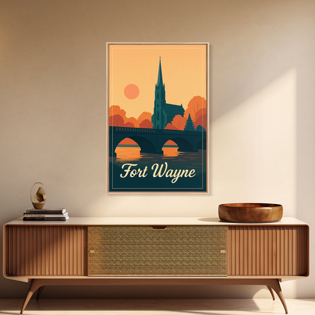 Fort Wayne Indiana Travel Poster, Canvas Print, Classic Travel Poster Art, Fort Wayne Poster Print, Travel Wall Decor, City Travel Prints