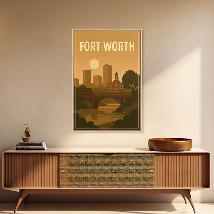 Fort Worth Texas Travel Poster, Canvas Print, Mid Century City Wall Art, Fort Worth Poster Print, Fine Art Print, Modern Wall Decor