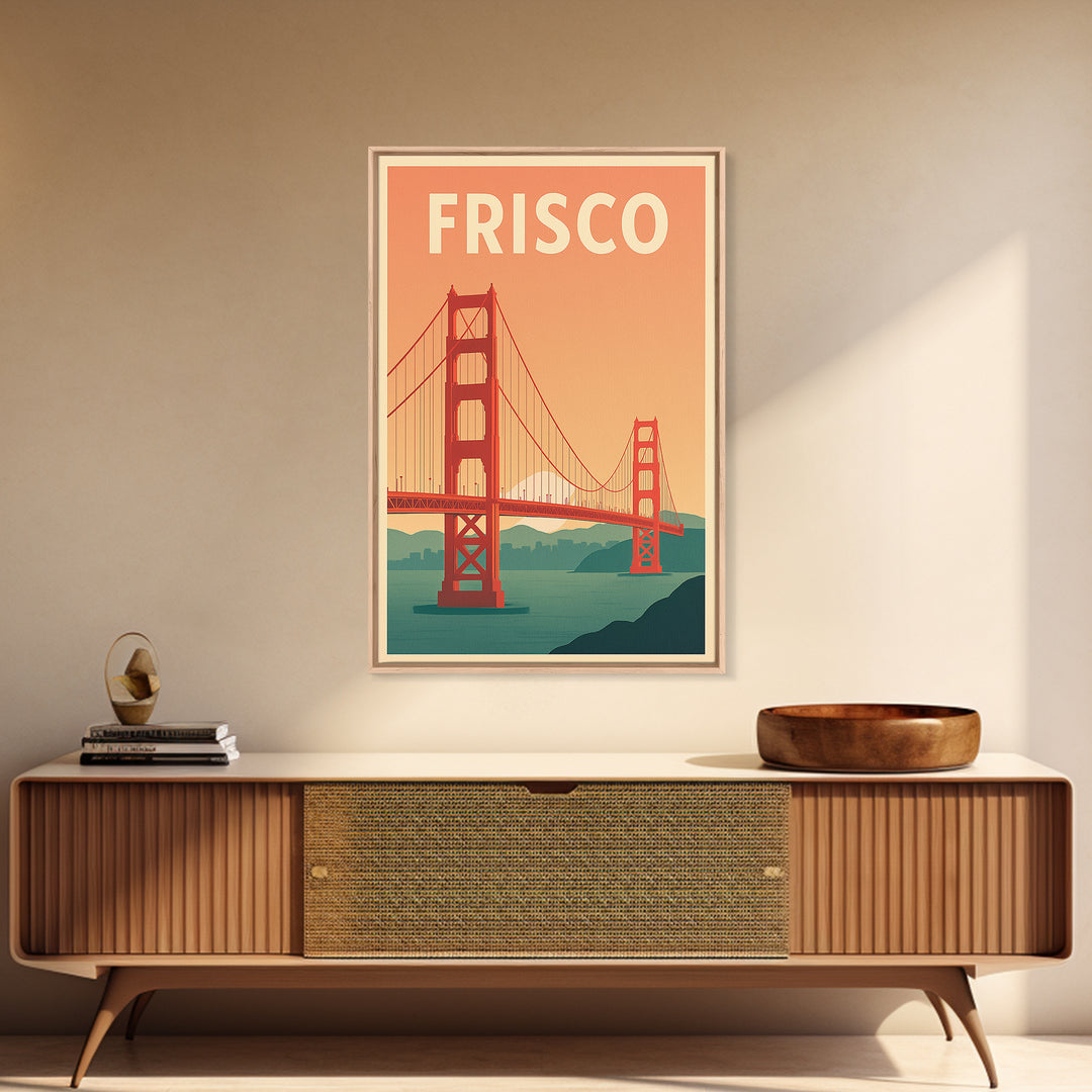 Frisco Travel Poster, Canvas Print, Mid Century City Wall Art, Frisco Art Print, Retro Travel Print, Home Office Decor, Travel Wall Decor