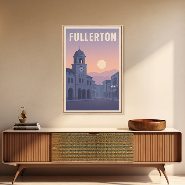 Fullerton California Travel Poster, Canvas Print, Retro Sunset Skyline Art, Fullerton Poster Print, Wanderlust Decor, Gift For Travelers