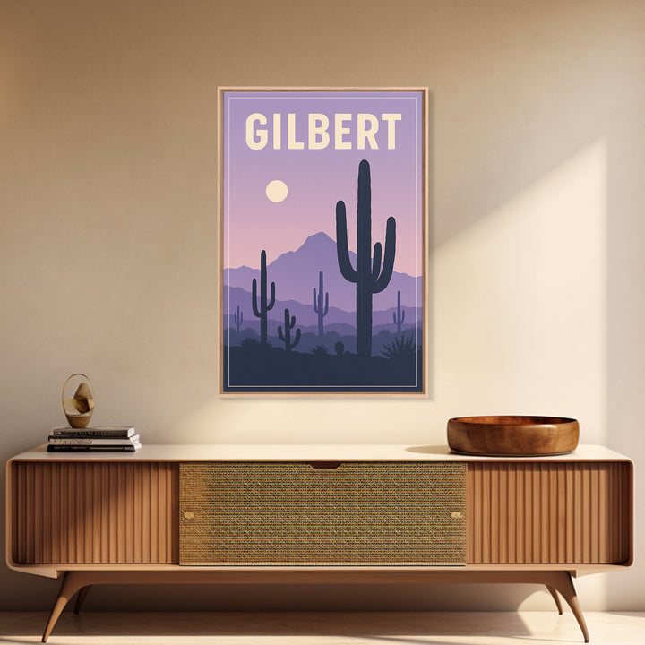 Gilbert Arizona Travel Poster, Canvas Print, Vintage Poster Art, Gilbert Wall Art, Mid Century Wall Art, Travel Art Print, City Illustration