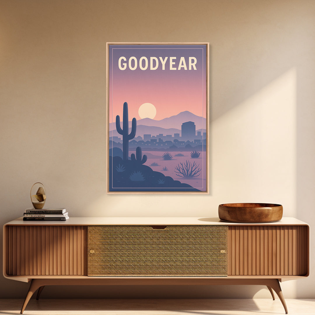 Goodyear Arizona Travel Poster, Canvas Print, Retro Sunset Skyline Art, Goodyear City Art, Wanderlust Decor, Fine Art Print, City Art Print