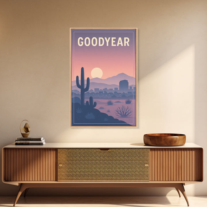 Goodyear Arizona Travel Poster, Canvas Print, Retro Sunset Skyline Art, Goodyear City Art, Wanderlust Decor, Fine Art Print, City Art Print